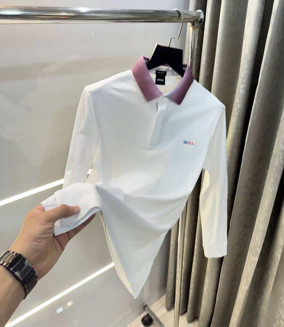 Hugo Bos s White Collar Look Premium Full Sleeve Polo T-Shirt