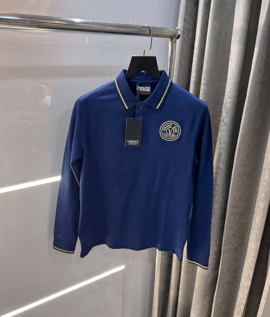 Versac e  Couture Petrol Blue Logo Work Imported Polo T-Shirt