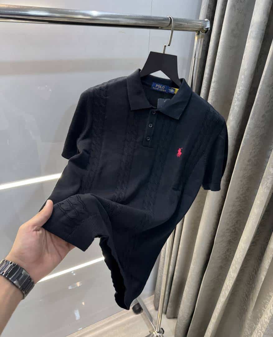 Ralp h lauren Black Premium Knitted Polo T-Shirt