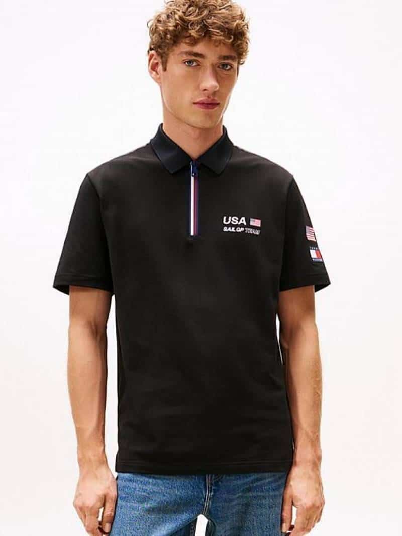 Tomm y Hilfiger Black Logo Print Premium Polo T-Shirt