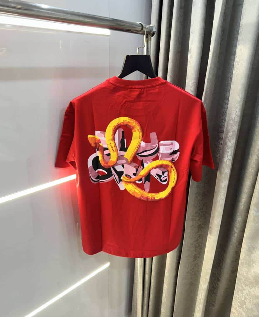 Bluorn g Red Emb0Ssed Print Imported Oversized T-Shirt