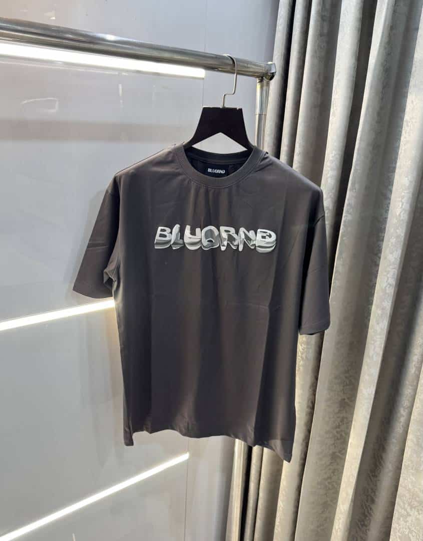 Bluorn g Dark Grey EmBosSed Print Imported Oversized T-Shirt