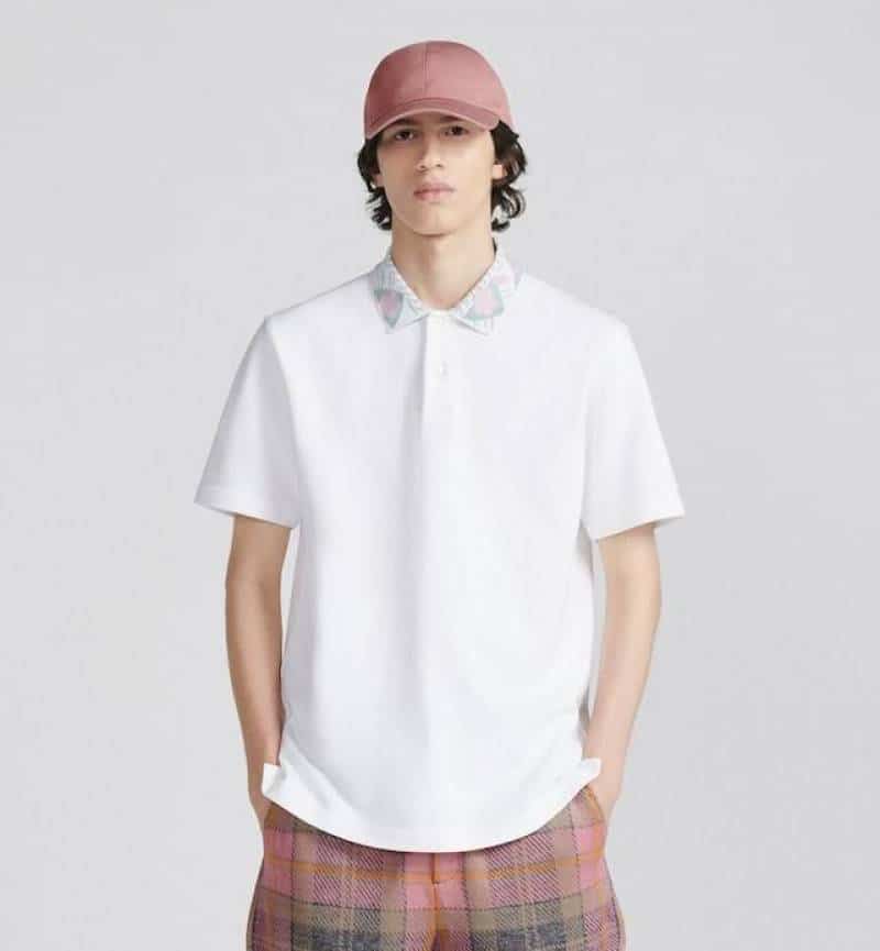 Christian Dio r White Collar Logo Premium Polo T-Shirt