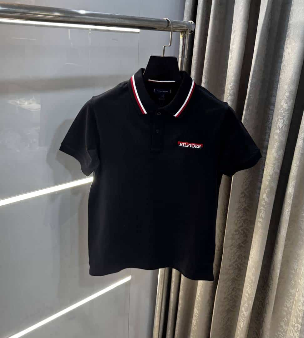 Tomm y Hilfiger Black Embroidery Logo Premium Polo T-Shirt
