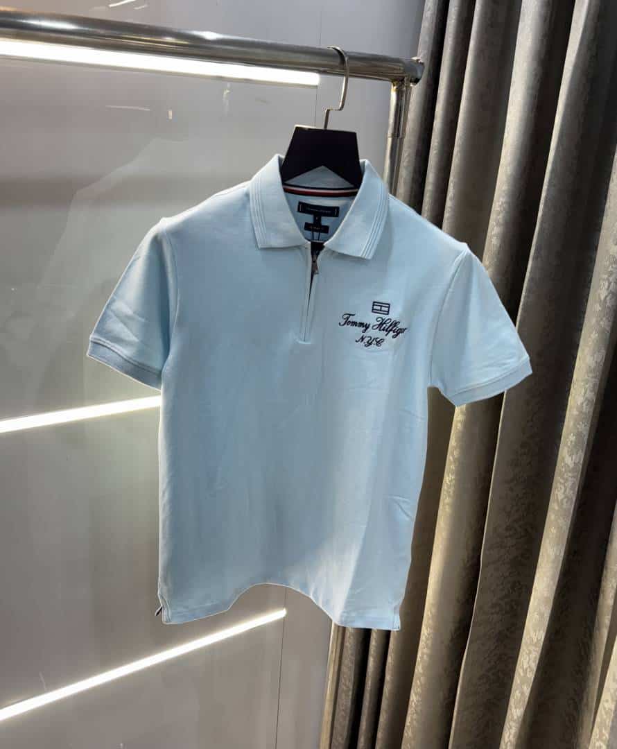 Tomm y Hilfiger Sky Blue Embroidery Logo Premium Polo T-Shirt