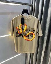 Bluorng Beige EmBo-ssed Print Imported Oversized T-Shirt