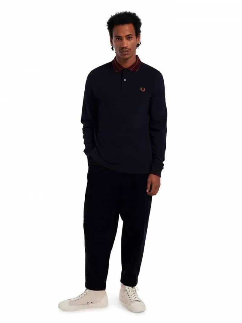 Fredperry Black Embroidery Logo Premium Full Sleeve Polo T-Shirt