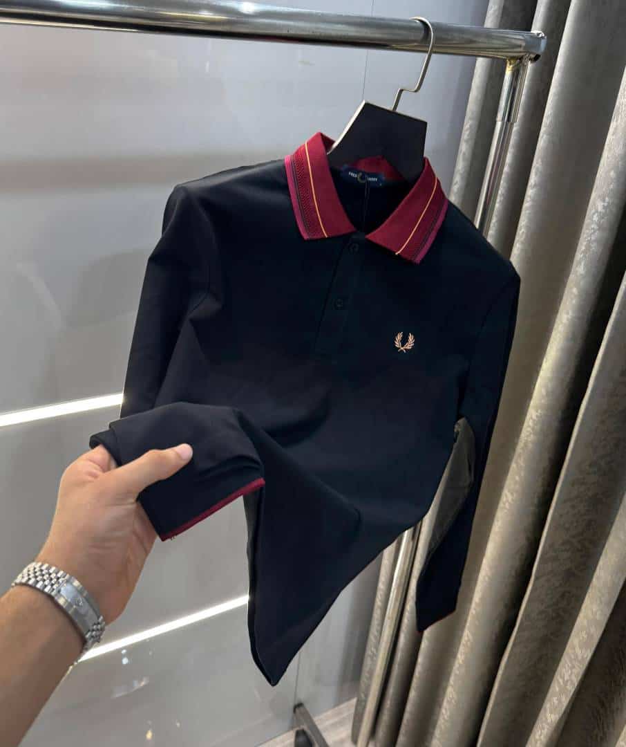 Fredperry Black Embroidery Logo Premium Full Sleeve Polo T-Shirt