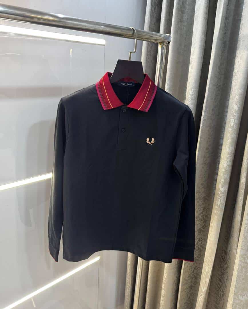 Fredperry Black Embroidery Logo Premium Full Sleeve Polo T-Shirt