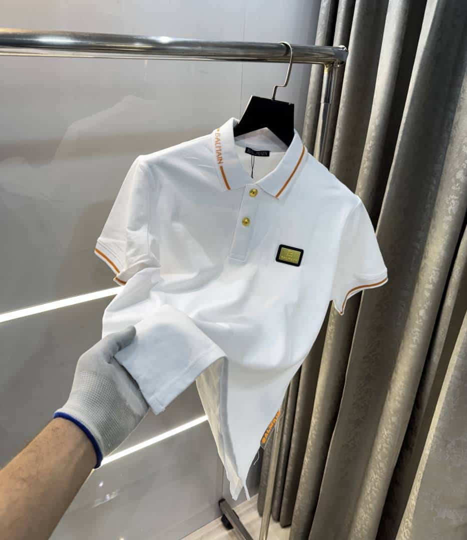 Balmai n Paris White Metal Logo Imported Polo T-Shirt