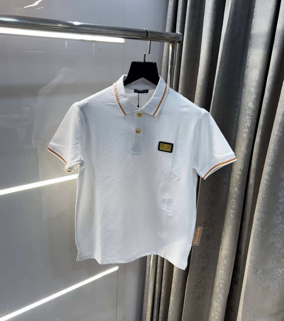 Balmai n Paris White Metal Logo Imported Polo T-Shirt