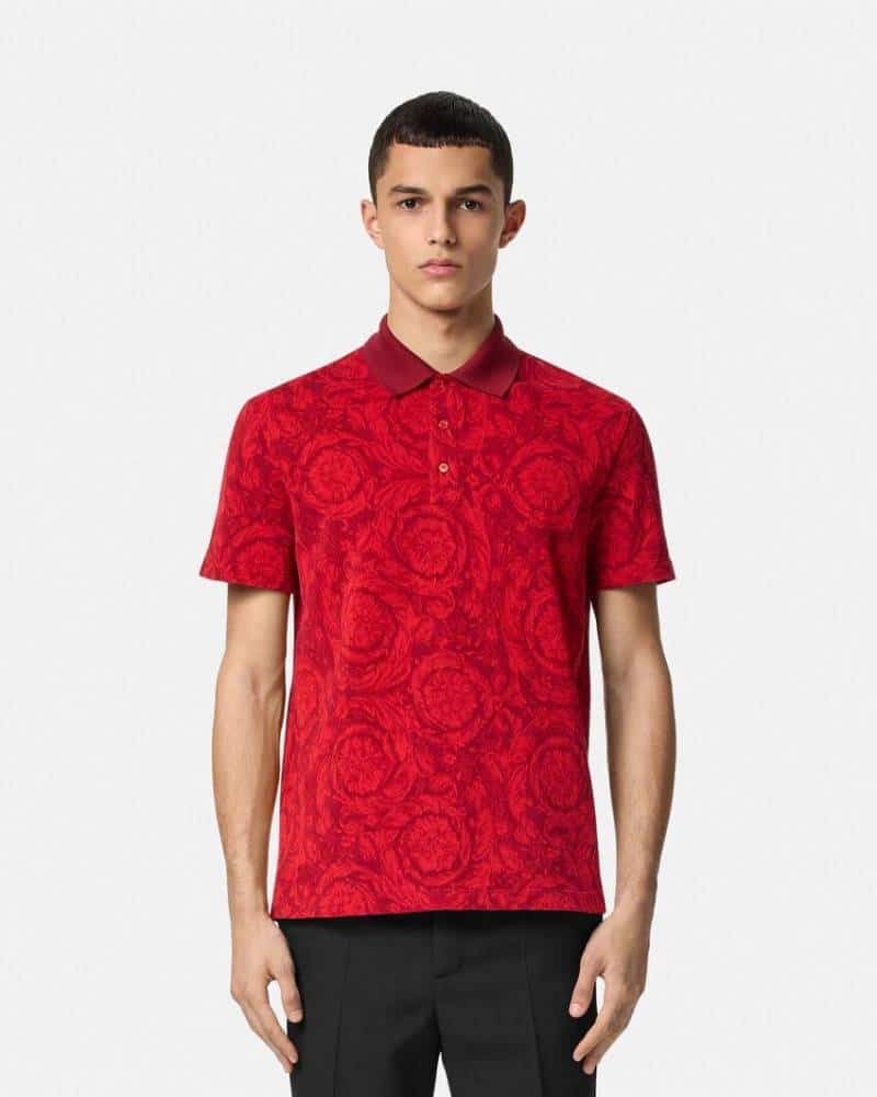 Versac e Couture Red Floral Imported Polo T-Shirt