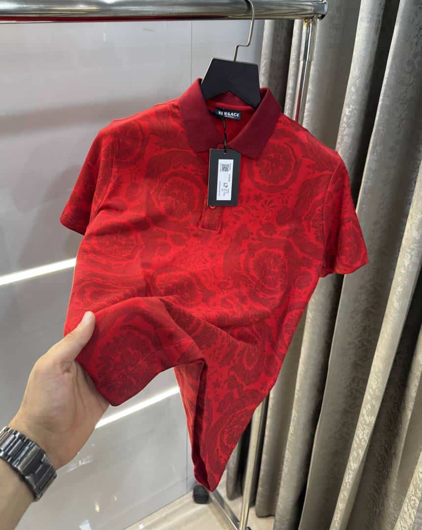 Versac e Couture Red Floral Imported Polo T-Shirt