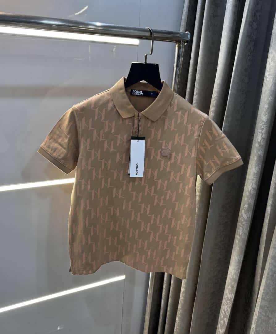 Karl Lagerfeld Beige Monogram Premium Polo T-Shirt