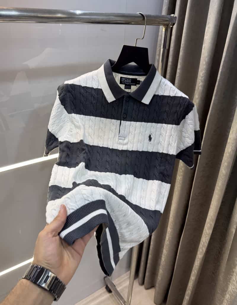 Ralph Laure n Grey Stripes Premium Knitted Polo T-Shirt