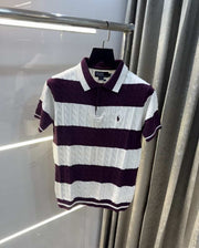 Ralph  Lauren Wine Stripes Premium Knitted Polo T-Shirt
