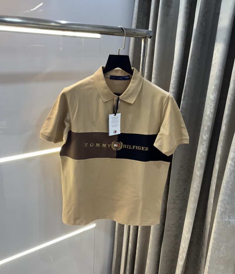 Tomm y Hilfigey Beige Embroidery Logo Premium Polo T-Shirt