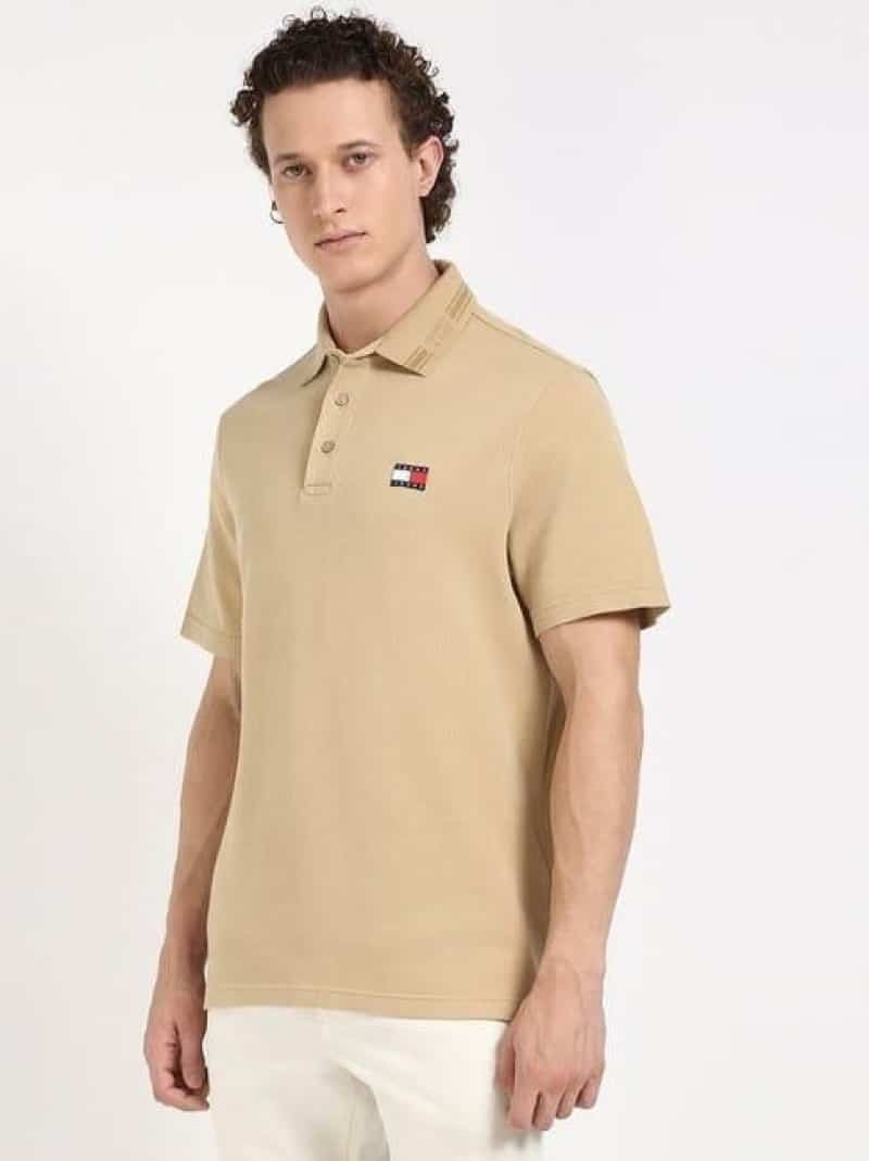 Tomm y Hilfiger Beige Embroidery Logo Premium Polo T-Shirt