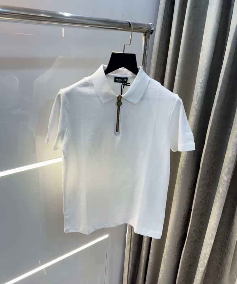 Versac e Couture White Zip Imported Polo T-Shirt