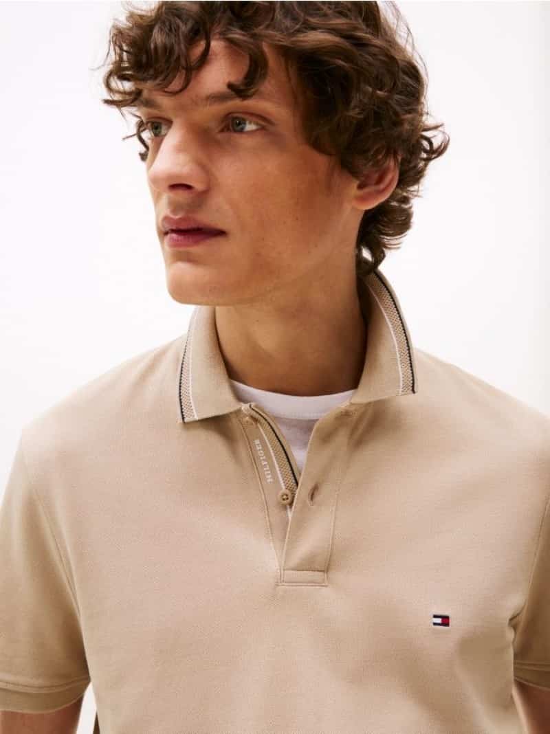 Tomm y Hilfiger Beige Embroidery Logo Premium Polo T-Shirt