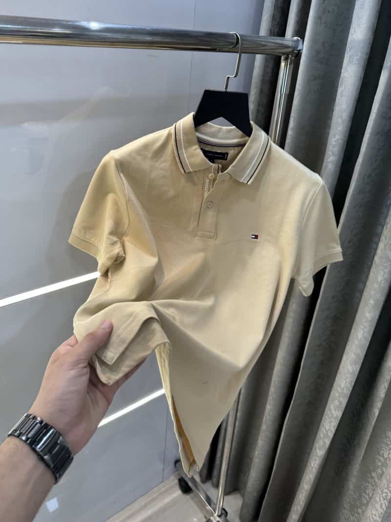 Tomm y Hilfiger Beige Embroidery Logo Premium Polo T-Shirt