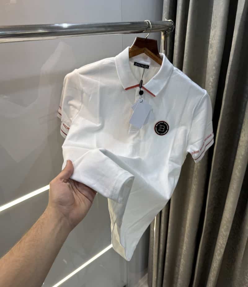Balmai n Paris White Steel Logo Imported Polo T-Shirt