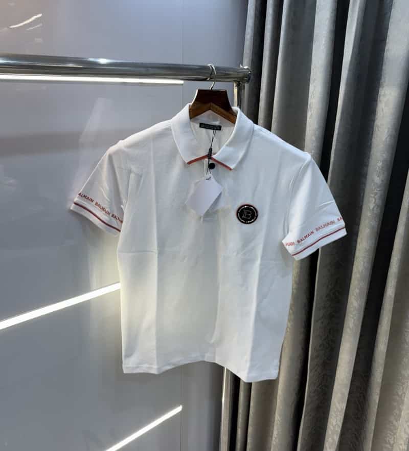 Balmai n Paris White Steel Logo Imported Polo T-Shirt