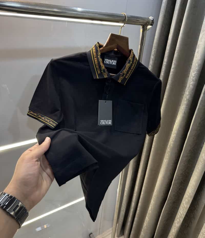Versac e Couture Black Collar Look Imported Polo T-Shirt