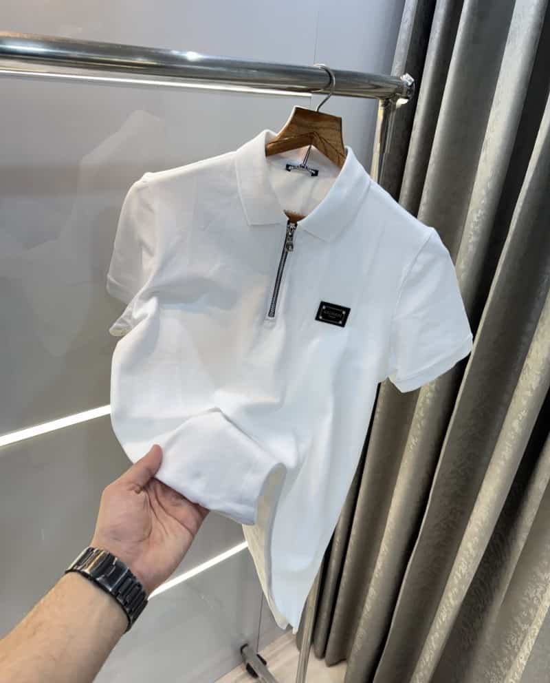 Balmai n Paris White Zip Imported Polo T-Shirt