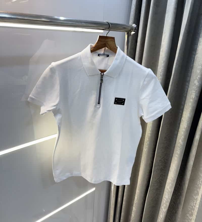 Balmai n Paris White Zip Imported Polo T-Shirt