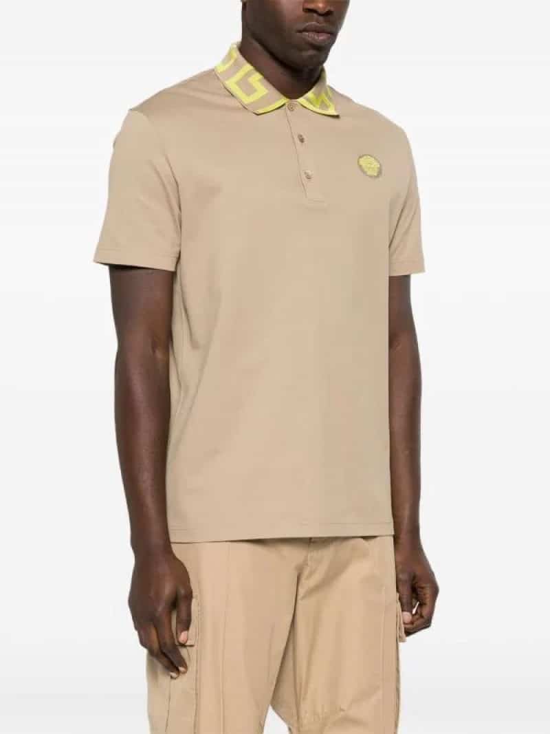 Versac e Couture Beige Embroidery Logo Imported Polo T-Shirt
