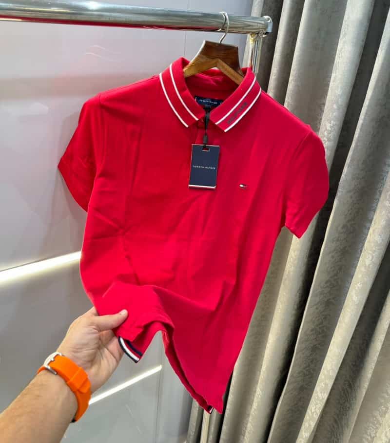 Tomm y Hilfiger Red Collar Look Premium Polo T-Shirt