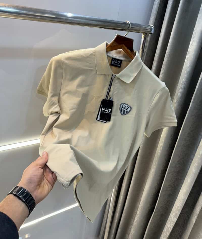 Emporio Arman i Beige Logo Print Premium Polo T-Shirt