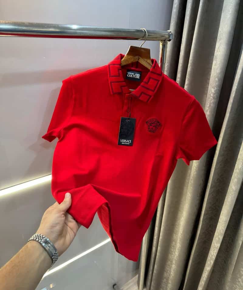 Versac e Couture Red Designer Imported Polo T-Shirt