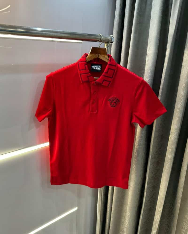 Versac e Couture Red Designer Imported Polo T-Shirt