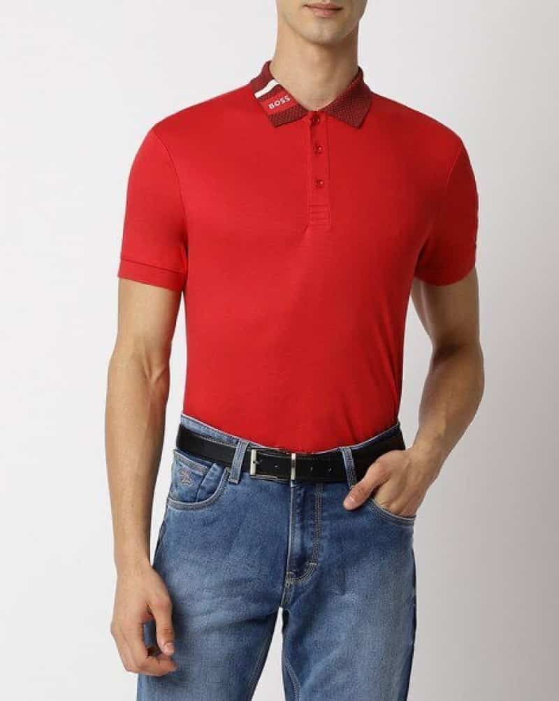 Hugo Bos s Red Collar Look Premium Polo T-Shirt