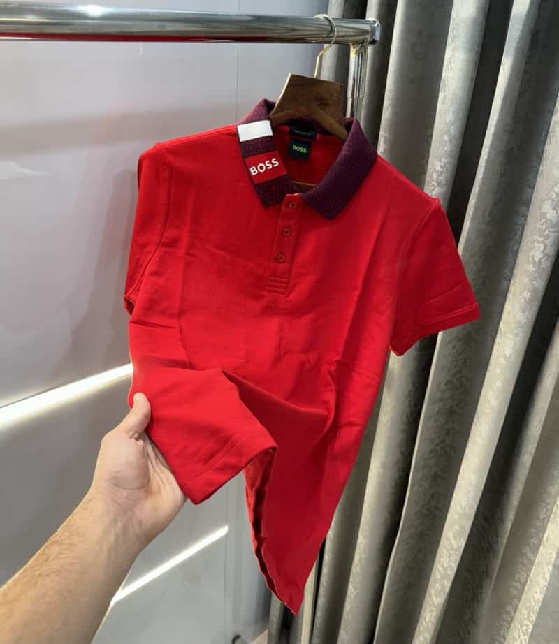 Hugo Bos s Red Collar Look Premium Polo T-Shirt