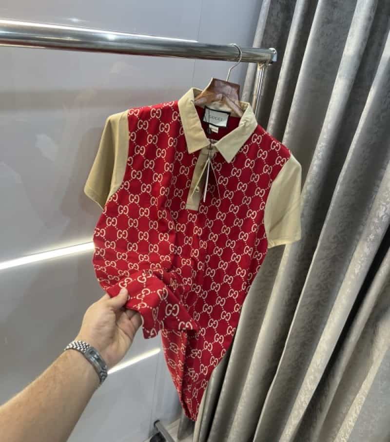 Gucc i Red MonogRaM Print Imported Premium Polo T-Shirt