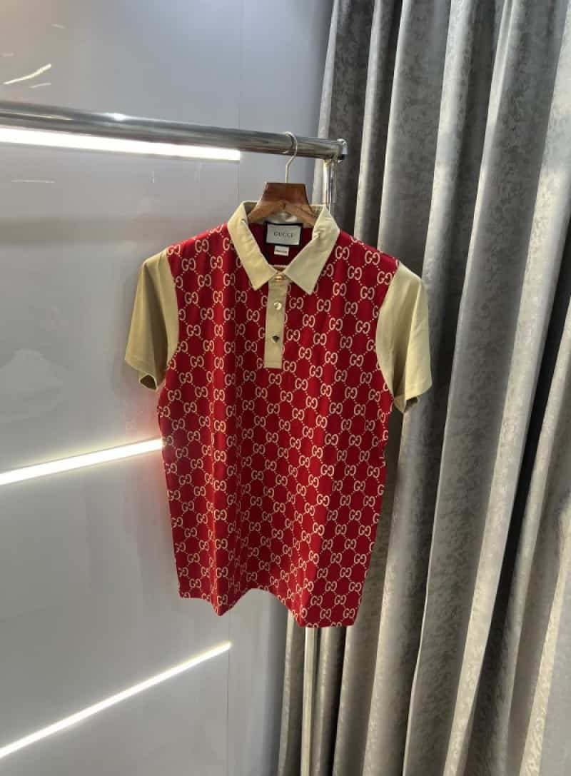 Gucc i Red MonogRaM Print Imported Premium Polo T-Shirt