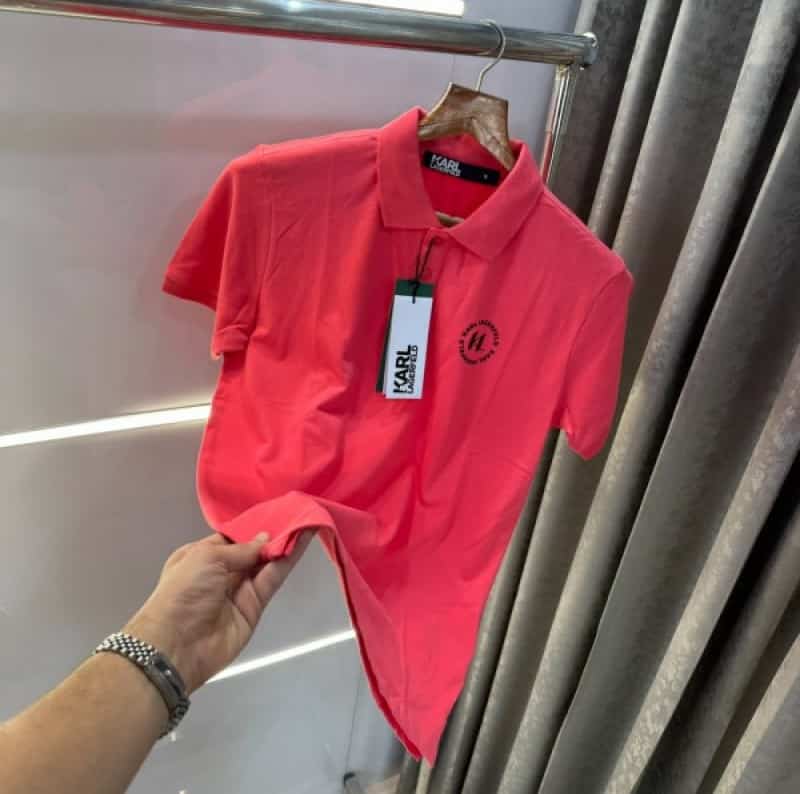Kar l Lagerfeld Peach Logo Print Designer Premium Polo T-Shirt