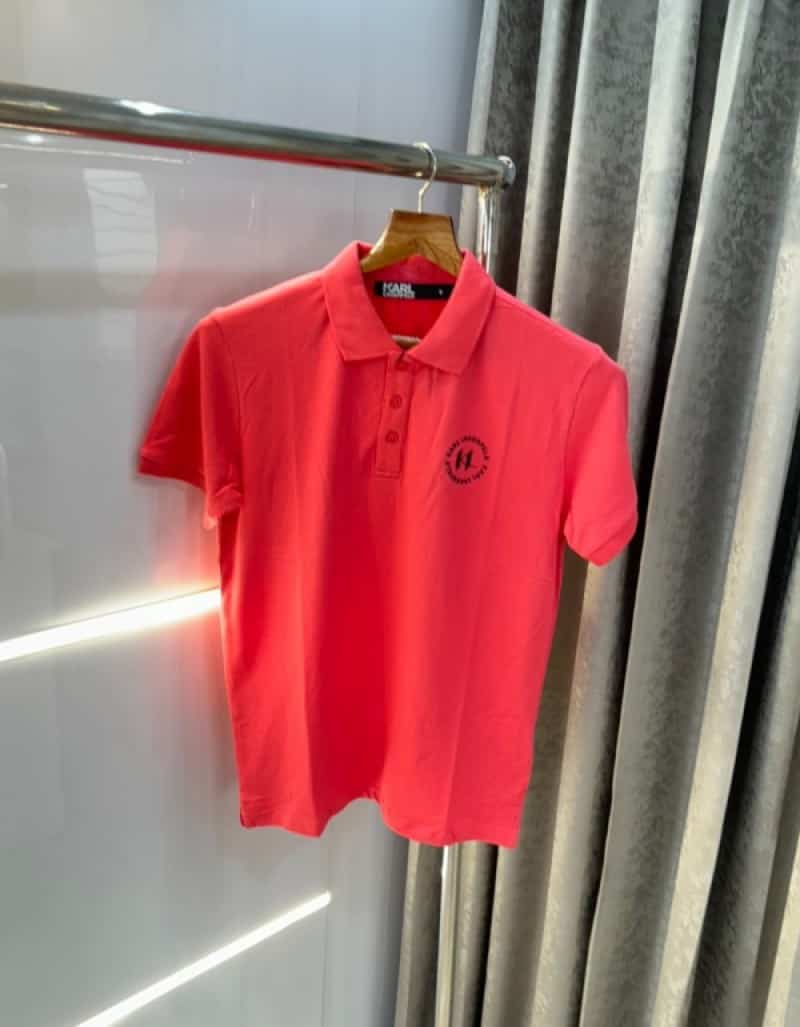 Kar l Lagerfeld Peach Logo Print Designer Premium Polo T-Shirt