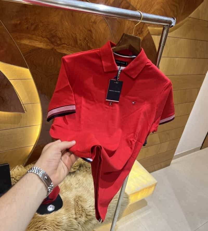 Tommy Hilfiger Red Embroidery Logo Premium Classic Polo T-Shirt