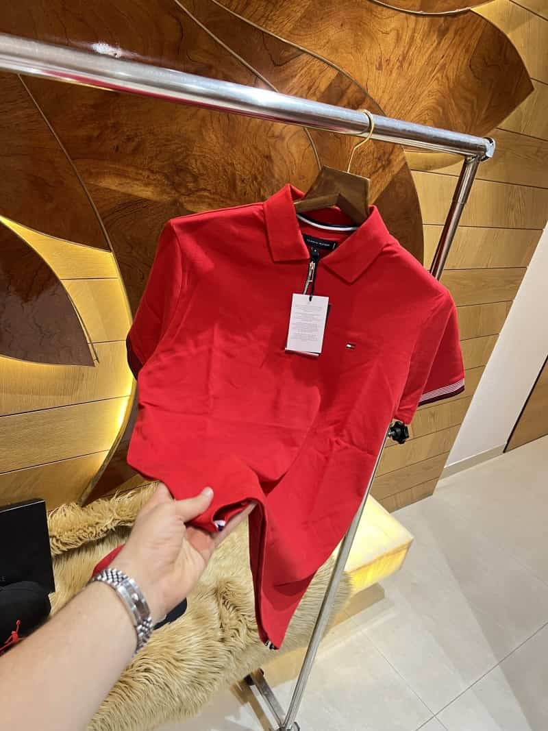 Tommy Hilfiger Red Embroidery Logo Premium Classic Polo T-Shirt