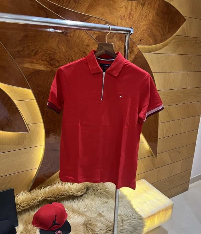 Tommy Hilfiger Red Embroidery Logo Premium Classic Polo T-Shirt