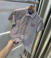 Tomm y Hilfiger Grey Embroidery Patch Premium Polo T-Shirt