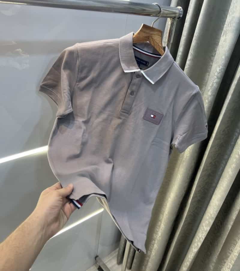 Tomm y Hilfiger Grey Embroidery Patch Premium Polo T-Shirt