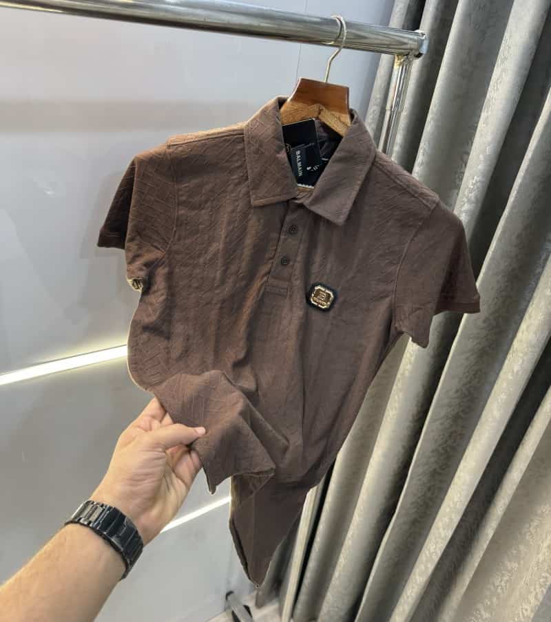 Balmai n Paris Brown Steel Logo Designer Imported Polo T-Shirt With Box Packing