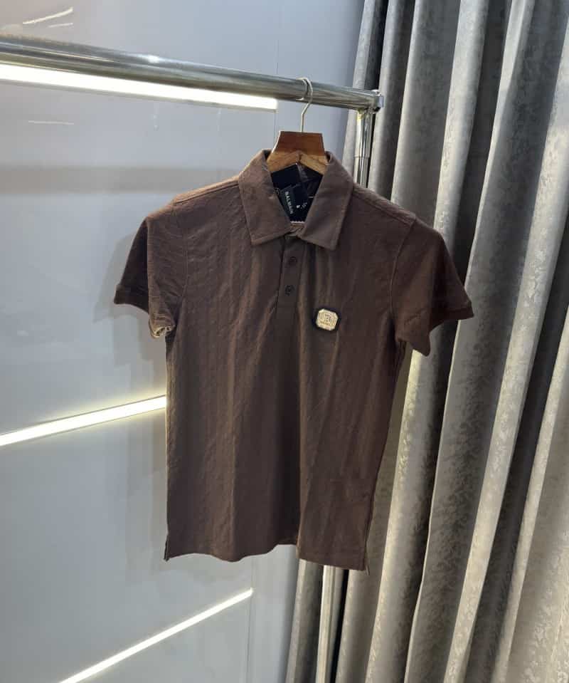 Balmai n Paris Brown Steel Logo Designer Imported Polo T-Shirt With Box Packing