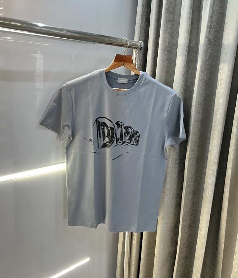 Christian Dio r Grey Logo Print Premium T-Shirt