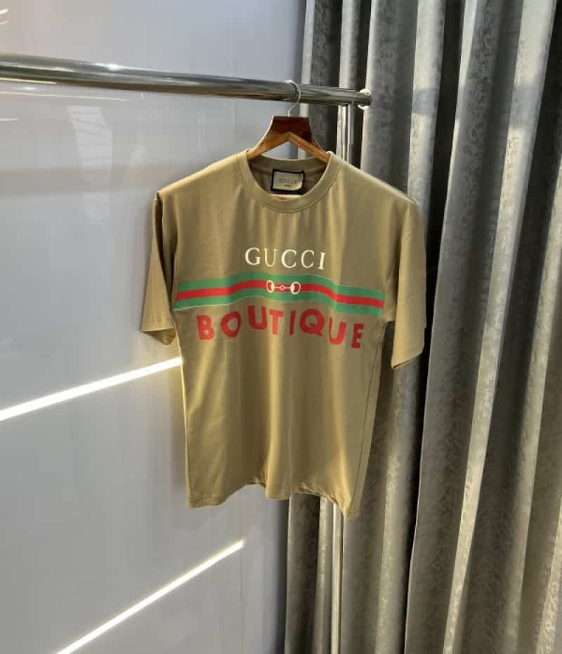 Gucc i Beige Logo Printed Imported Oversized T-Shirt With Premium Box Packing